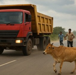 गाय को कुचला फिर एक किमी घसीटता ले गया डंपर...आक्रोशित लोगों ने ड्राइवर को पीटा, रिपोर्ट दर्ज