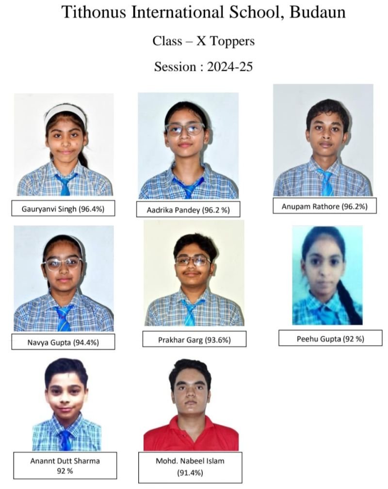 टिथोनस इंटरनेशनल स्कूल में गौरयान्वी सिंह ने किया विद्यालय टॉप