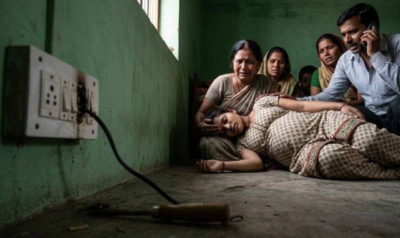 तार लगाते समय लगा करंट, महिला की मौत, गर्भ में पल रहा था आठ माह का शिशु