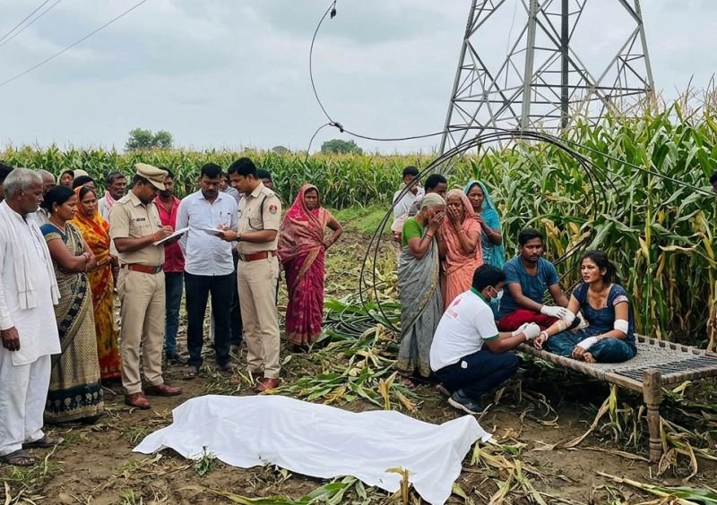 मक्का की फसल तोड़ रहे थे चाचा-भतीजी...मौत बनकर गिरा हाईटेंशन लाइन का तार, चाचा की मौत